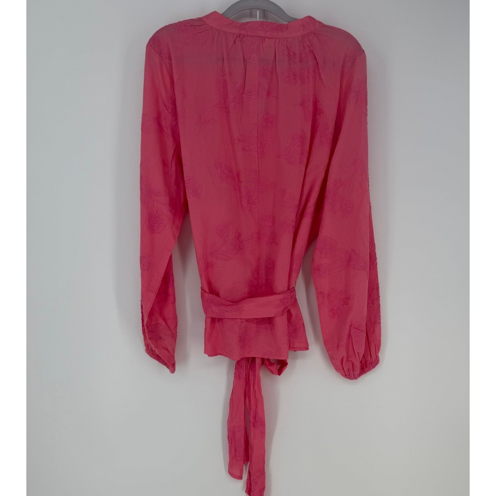 TWRHLL Christie Brinkley Blouse Womens XL Pink Embroidered Tie Waist Boho Top - Picture 5 of 10